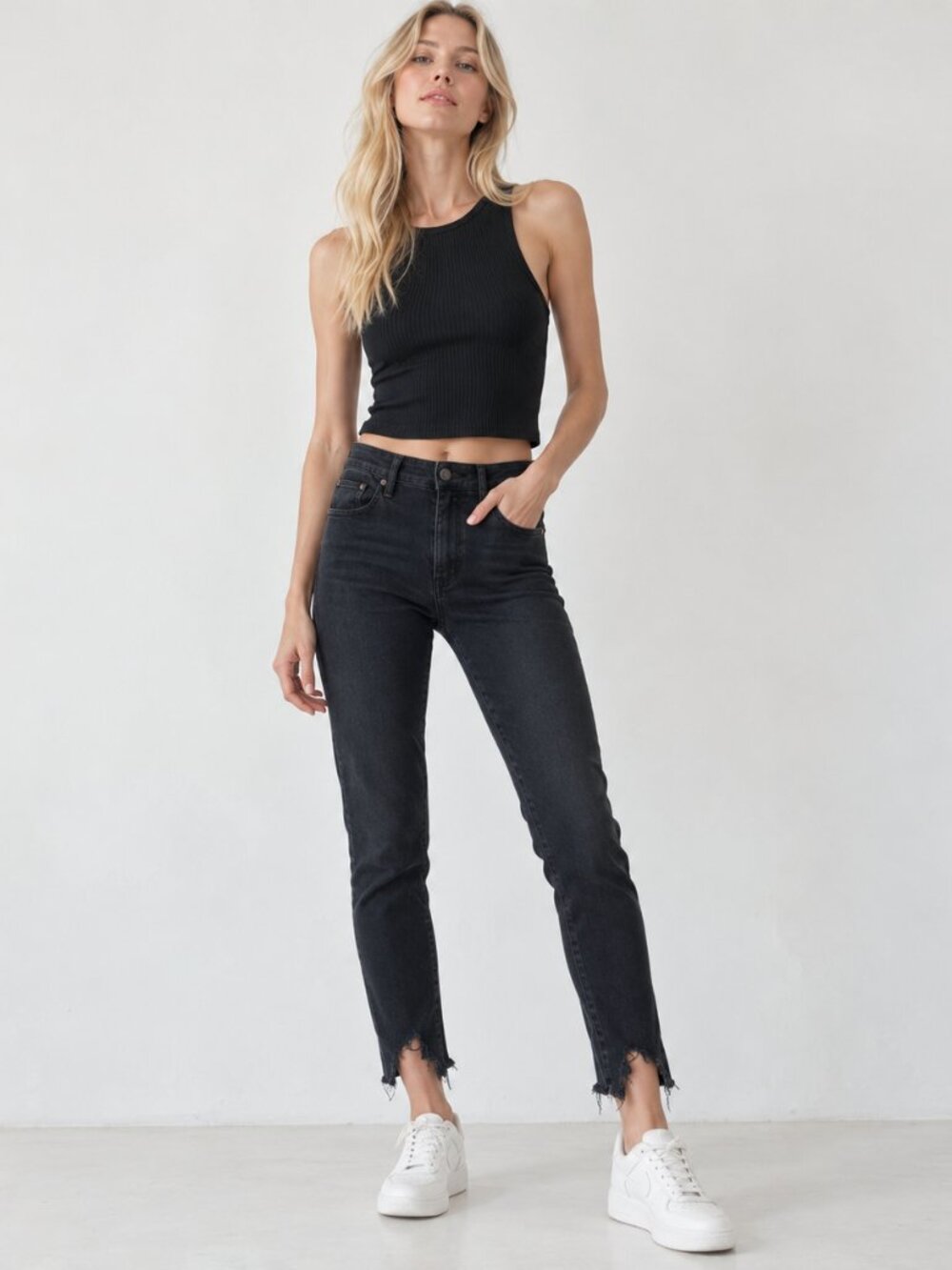 AGOLDE Sophie Black Skinny Jeans 27 Distressed Raw Hem Stretch High Rise Slim